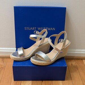 Stuart Weitzman Silver Metallic Woven Woven Wedge Heels - Size 6.5